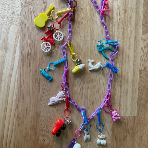 Vintage 80s Plastic Charm Bracelet 1980s Ice Cream Cherries Teddy Bear Jewelry - Picture 1 of 4